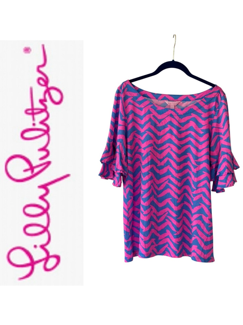 Lilly Pulitzer Lula Ruffle Sleeve Top Coastal Casual Size Large